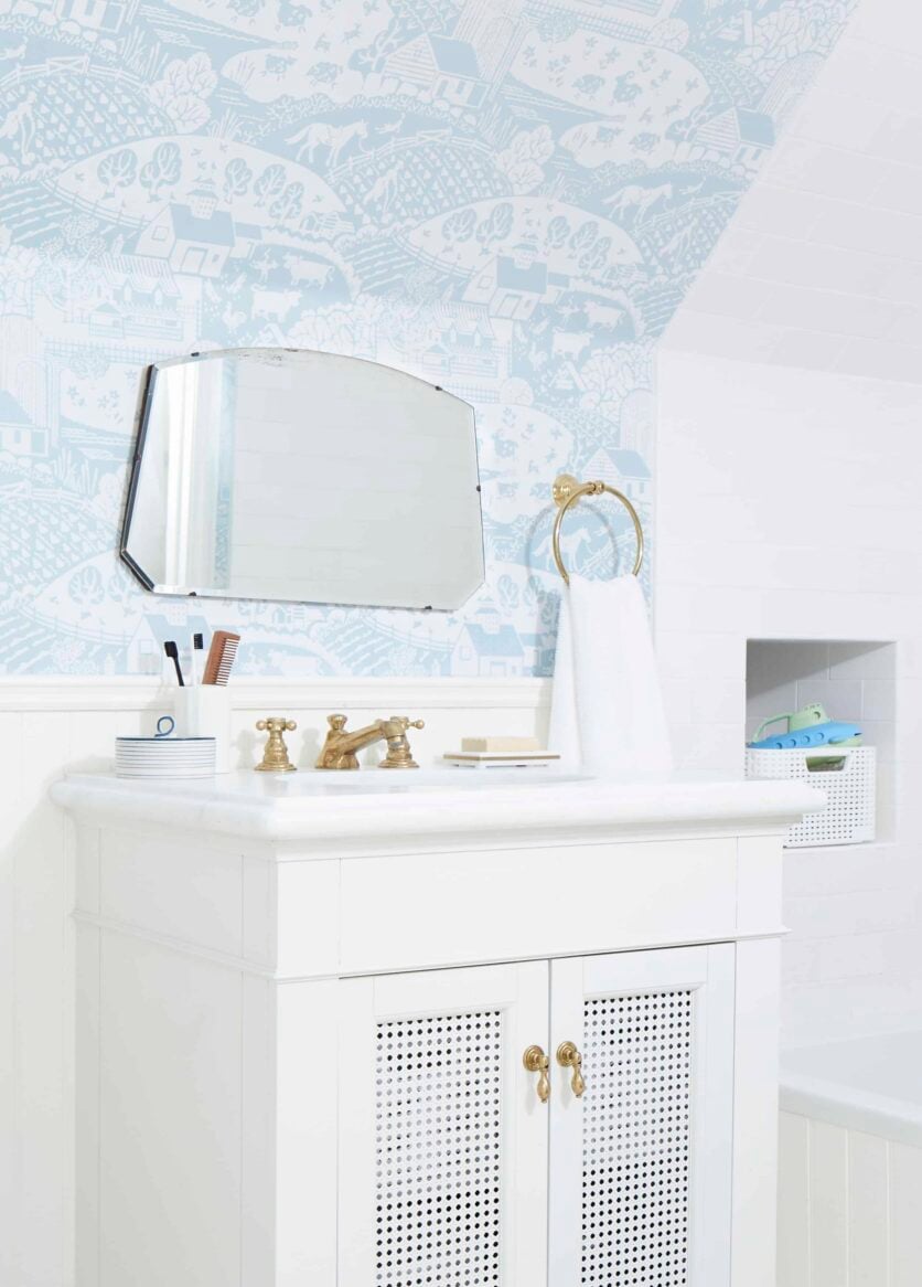 Farrow And Ball Wallpaper Kids Bathroom Cute White Vanity